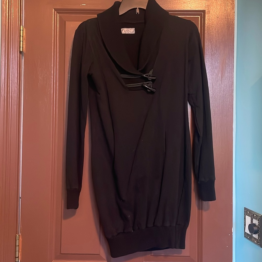 Love Yaya sweater dress M black toggle shawl collar
